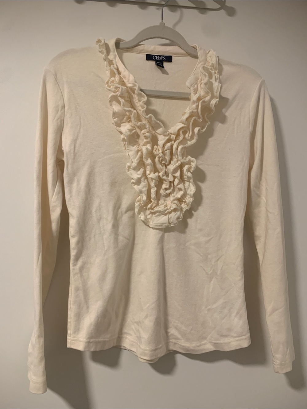 Ralph Lauren Chaps Cream Ruffle Long Sleeve Top